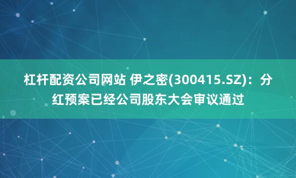 杠杆配资公司网站 伊之密(300415.SZ)：分红预案已经公司股东大会审议通过